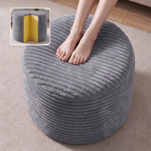 Round Pouf Ottoman 20 x 20 x 15 Inches Boho Poof Home Decor Floor Pouffe Ottoman Foot Rest for Couch Sofa Bean Bag Chairs Living Room Bedroom (Light Gray)