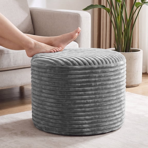 Round Pouf Ottoman 20 x 20 x 15 Inches Boho Poof Home Decor Floor Pouffe Ottoman Foot Rest for Couch Sofa Bean Bag Chairs Living Room Bedroom (Light Gray)