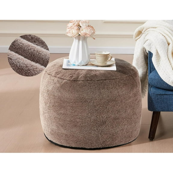 Round Pouf Ottoman for Living Room 20"x15" Bean Bag Ottoman Soft Top Comfortable Small Foot Stool Foot Rest Pouf Brown Tall Footstool Ottomans Round Hassock Boho Furniture Floor Poufs for Sitting
