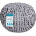 thumbnail image 1 of Round Pouf Ottoman | Cotton Braided Foot Stool with Bean Bag Filling | Boho Foot Rest for Living Room & Bedroom | Compact & Comfortable Seating, Lightweight & Soft | Light Grey, 1 of 8