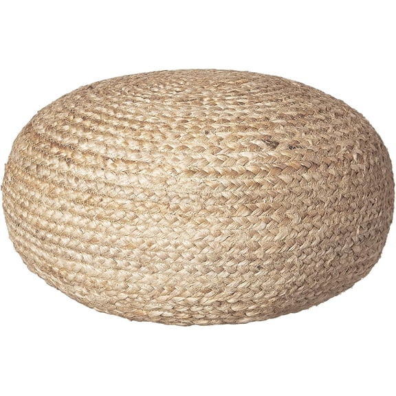 Round Pouf Ottoman Footrest, Natural Jute Woven, Boho Pouf, Bohemian Style Casual Seating for Living Room, Bedroom, Patio Decor 19"x 19"x 10.5"