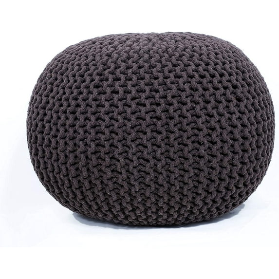 Round Pouf Ottoman Hand Knitted 100% Cotton Pouf Foot Stool - Knitted Bean Bag - Floor Chair for Living Room Bedroom - Foot Rest for Couch (20 Diameter x 14 Height) - Brown