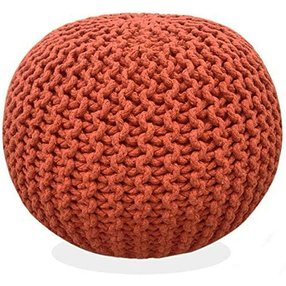 Round Pouf Ottoman Hand Knitted 100% Cotton Pouf Foot Stool - Knitted Bean Bag - Floor Chair for Living Room Bedroom - Foot Rest for Couch (20 Diameter x 14 Height) - Rust