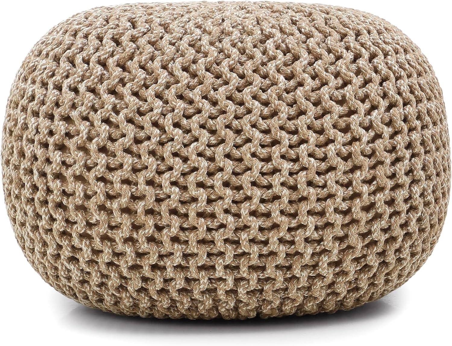 Round Pouf Ottoman - Hand Knitted Cable Boho Poof Home Décor Pouffe ...