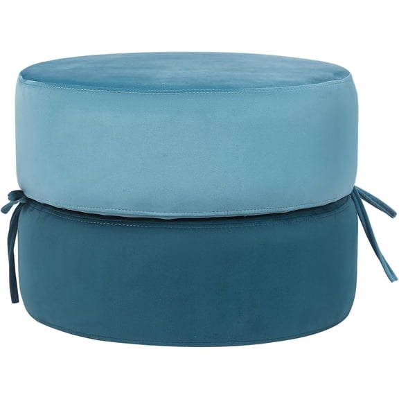 Round Pouf Ottoman, Modern Double Layer Stackable Foot Rest Stool, Floor Sitting Pouf for Couch, Living Room, Blue