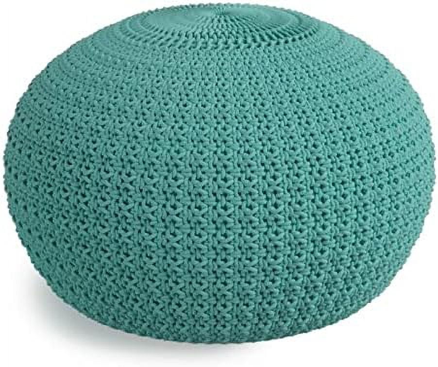 Round Pouf Ottoman, Small Hand Knitted Hassock Footrest For Living Room