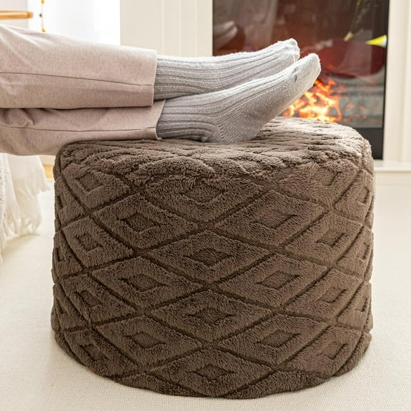 Round Pouf Ottoman Stuffed 20 x 20 x 14 Inches Boho Poof Foot Stool Home Decor Floor Pouffe Ottoman Foot Rest for Couch Sofa Bean Bag Chairs Living Room Bedroom (Dark Coffee)