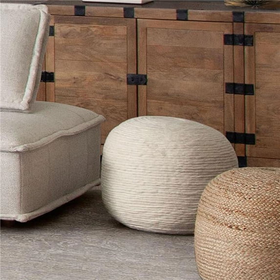Diamond Sofa POUFRWL Dyed Natural Wool Round Pouf, White