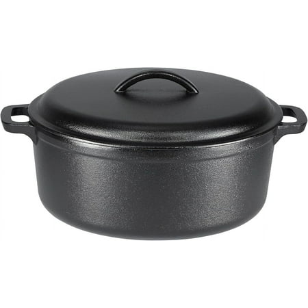 Ahot Round Pre-Seasoned Cast Iron Dutch Oven Pot with Lid and Dual Handles, Heavy-Duty & Large, 7-Quart, Black