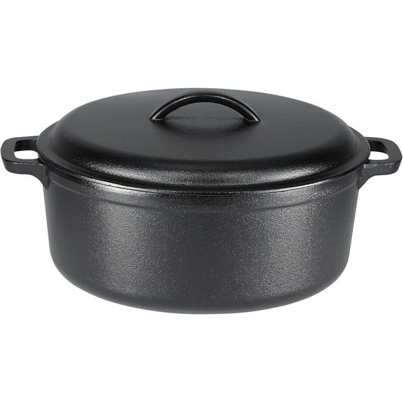 Ahot Round Pre-Seasoned Cast Iron Dutch Oven Pot with Lid and Dual Handles, Heavy-Duty & Large, 7-Quart, Black