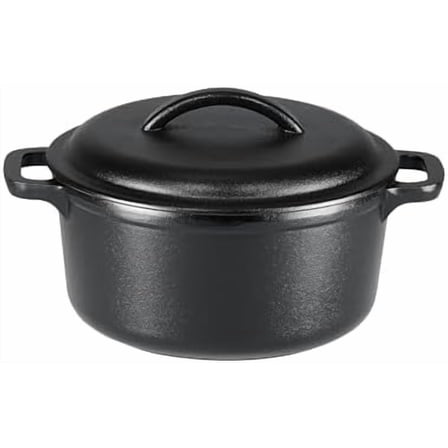 Round Pre-Seasoned Cast Iron Mini Dutch Oven Pot with Lid and Dual Handles, 2-Quart, Black