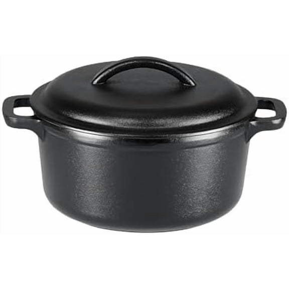 Round Pre-Seasoned Cast Iron Mini Dutch Oven Pot with Lid and Dual Handles, 2-Quart, Black