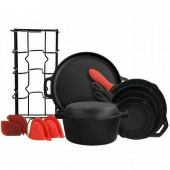 Round PreSeasoned Cast Iron Cookware Set - 12 Piece