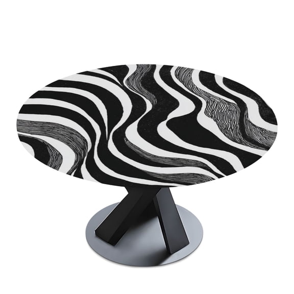Round Premium Polyester Tablecloth Round Table Cloth Cover For Kitchen And Dining Room Black White Ink Zebra Pattern