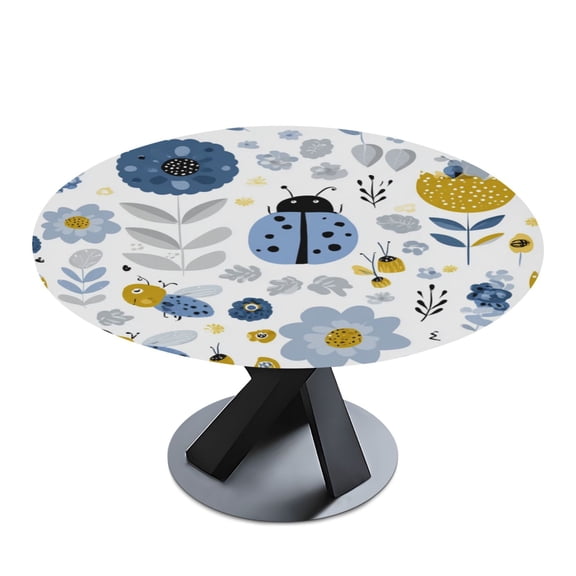 Round Premium Polyester Tablecloth Round Table Cloth Cover For Kitchen And Dining Room Cute Flowers Ladybugs