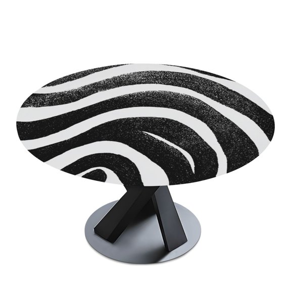 Round Premium Polyester Tablecloth Round Table Cloth Cover For Kitchen And Dining Room Hand-drawn Ink Zebra Pattern