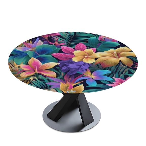 Round Premium Polyester Tablecloth Round Table Cloth Cover For Kitchen And Dining Room Hibiscus