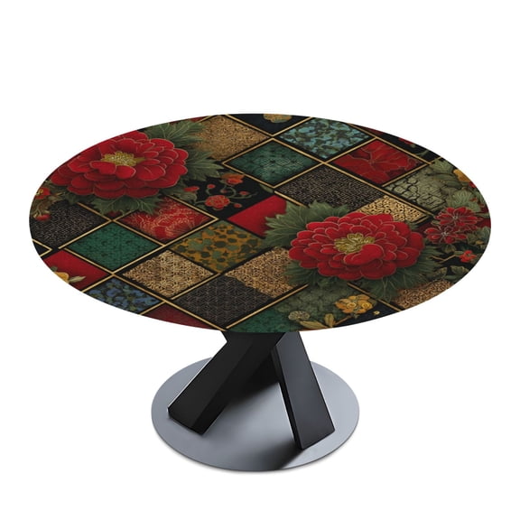 Round Premium Polyester Tablecloth Round Table Cloth Cover For Kitchen And Dining Room Japanese Kimono Style