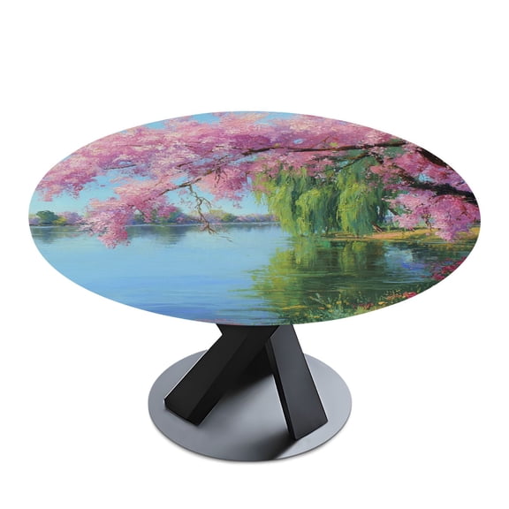 Round Premium Polyester Tablecloth Round Table Cloth Cover For Kitchen And Dining Room Springtime by The Lake