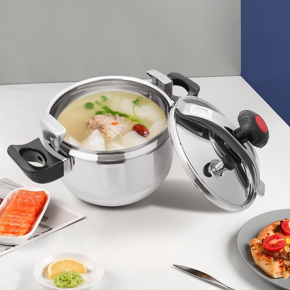 Round Pressure Cooker Stainless Steel Pressure Canner 7L/ 6.35 Qt Capacity Cookware Stewing Pot