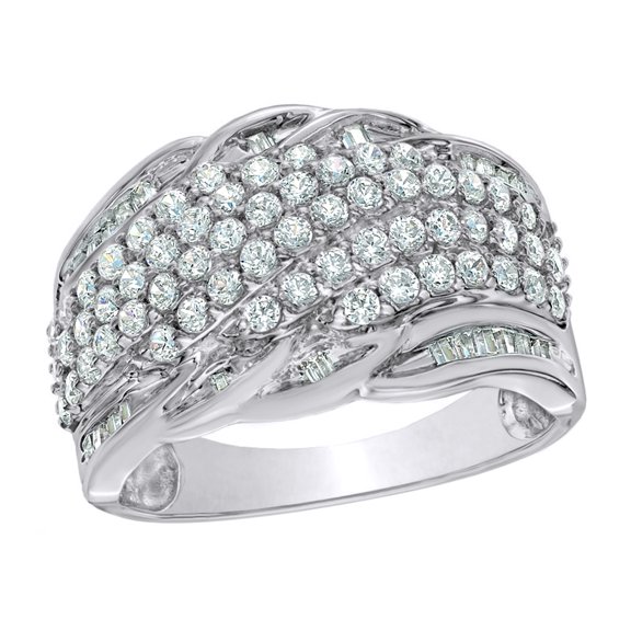 AFFY Round & Princess Cut White Natural Diamond Wave Engagement Ring in 10K Solid Gold (1 cttw)