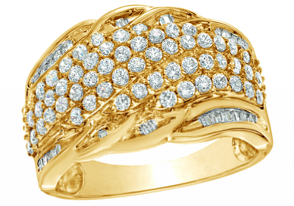 thumbnail image 1 of AFFY Round & Princess Cut White Natural Diamond Wave Engagement Ring in 10k Yellow Gold (1 cttw), 1 of 1