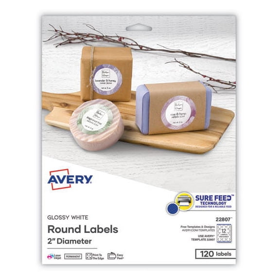 Round Print-To-The Edge Labels With Sure Feed And Easy Peel, 2" Dia, Glossy White, 120/pk | Bundle of 2 Packs