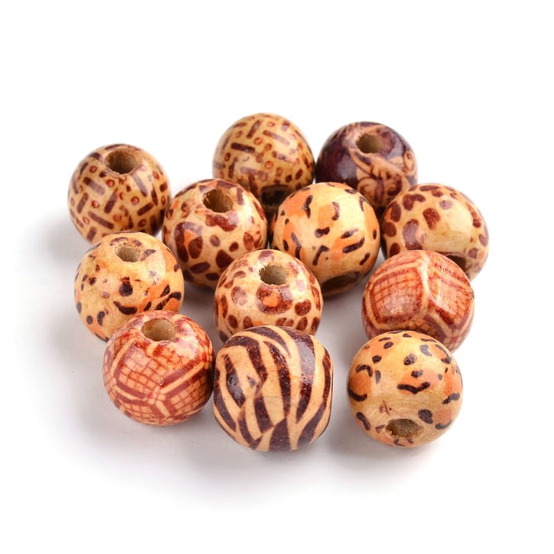 Round Printed Natural Maple Wood Beads Mixed color 16x15mm Hole: 5mm about 830pcs/1000g Maple Wood
