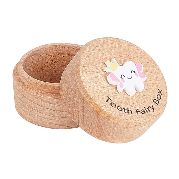 Round Printed Wood Baby Tooth Keepsake Cases with Lids Old Lace 5.2x4.2cm Old Lace