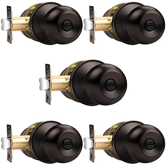 Round Privacy Door Knobs Oil Rubbed Bronze Bedroom Bathroom Locksets, Interior Keyless Bath Door Knobs, 5 Pack