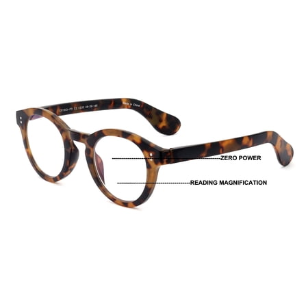 Round Progressive Reading Glasses - Clear Zero Power on Top - No Bubble or Line - Anti Blue Reader CR19 +1.25