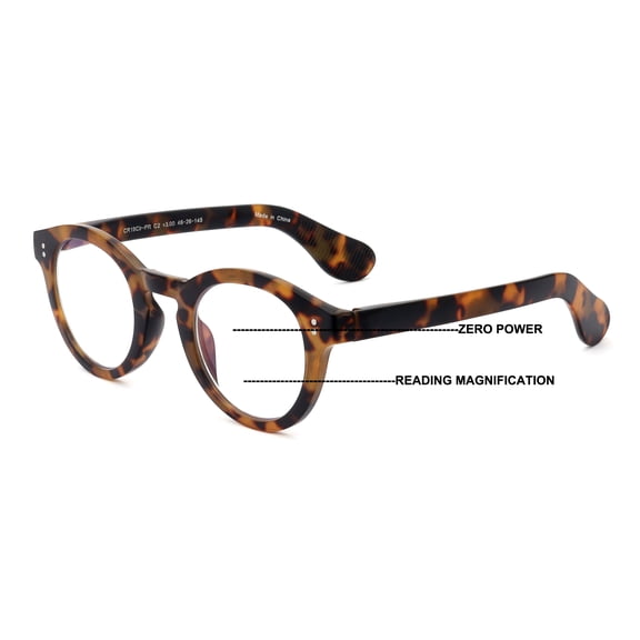 Round Progressive Reading Glasses - Clear Zero Power on Top - No Bubble or Line - Anti Blue Reader CR19 +2.50