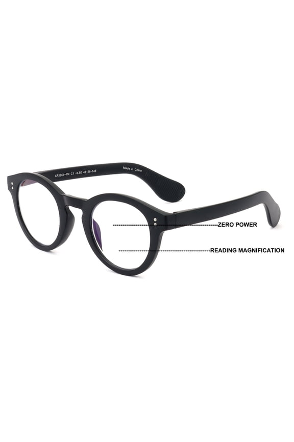 Round Progressive Reading Glasses - Clear Zero Power on Top - No Bubble or Line - Anti Blue Reader CR19 +2.50