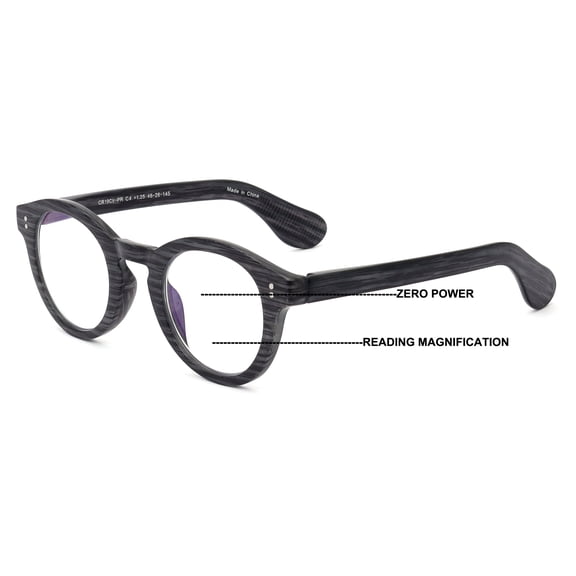 Round Progressive Reading Glasses - Clear Zero Power on Top - No Bubble or Line - Anti Blue Reader CR19 +3.00