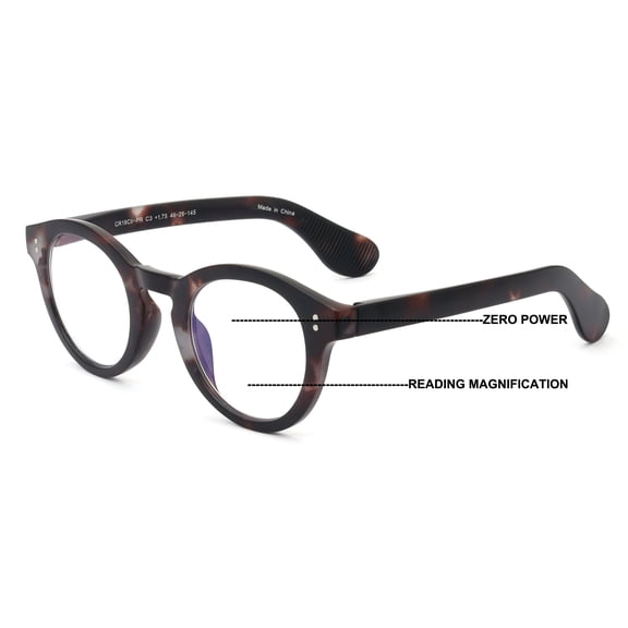 Round Progressive Reading Glasses - Clear Zero Power on Top - No Bubble or Line - Anti Blue Reader CR19 +3.50