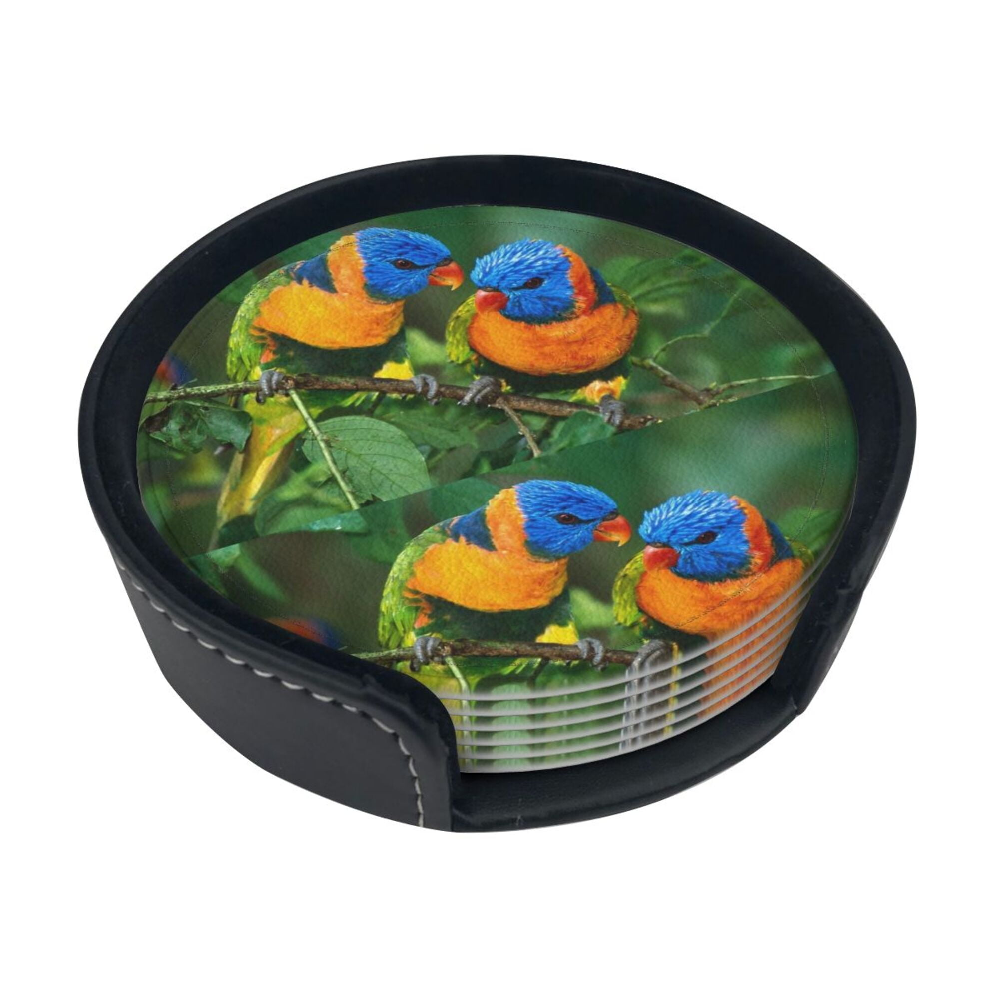 Round Pu Leather Coaster Bird Full Hd Wallpapers Heat Resistant