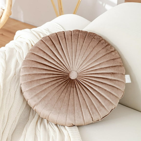 Round Pumpkin Cushion 40cm, ZzCityTK Thick Soft Decorative Pillow for Sofa Bed Chair, Solid Color Window Seat Cushion with Button Detail for Home Decor