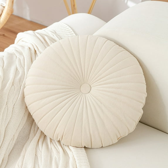 Round Pumpkin Cushion - Solid Color Thick Window Cushion, Soft and Cozy Cushion for Home Décor, Ideal for Comfortable Seating and Adding A Cozy To Your Living Room 16 " (Beige)