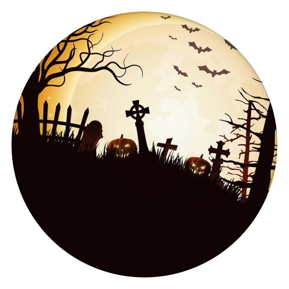 Round Pumpkin Halloween Tablecloth with Elastic Edge 44 Inch - Fitted Washable Spooky Theme Table Cover for Party Dining