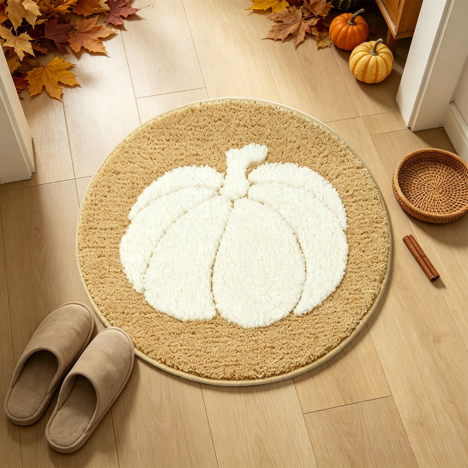 Round Pumpkin Shaped Bathroom Rug 24 Inch, Fall Pumpkin Pattern ...