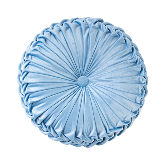 Round Pumpkin Throw Pillow with Nordic Button Design Soft Velvet Seat Pad for Sofa Couch and Tatami Decor 17 Inch Light Blue