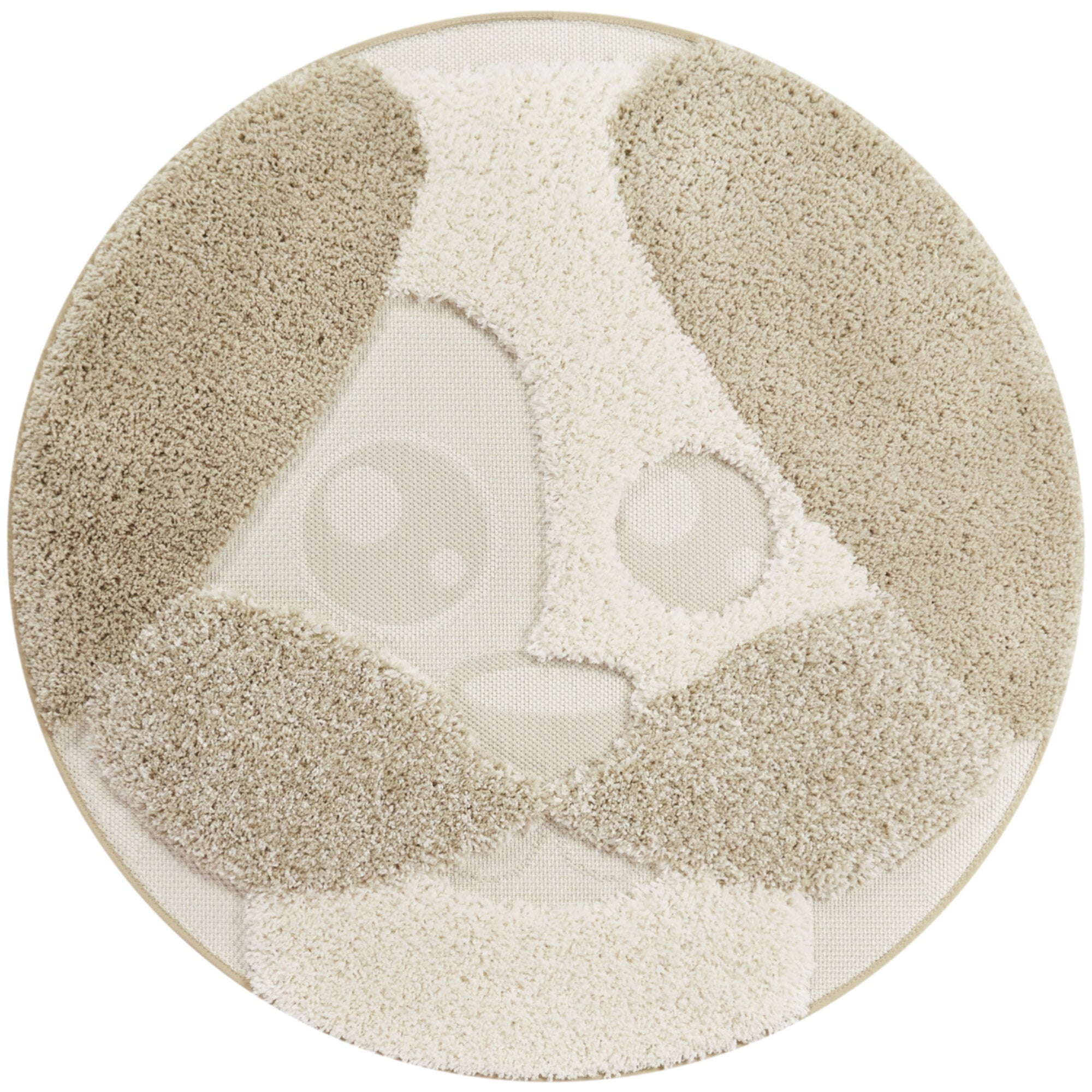 Round Beige and White Synthetic Kids Puppy Area Rug