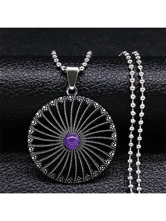Big Long Boho Bohemia Round Charm Pendant Necklace Folk Inspired Decorative Fashion Silver Tone Finish, 14K White Gold Filled Jewelry