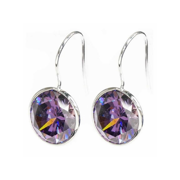 Round Purple Cubic Zirconia Crystal Rhodium-plated Sterling Silver French Hook Dangle Earrings