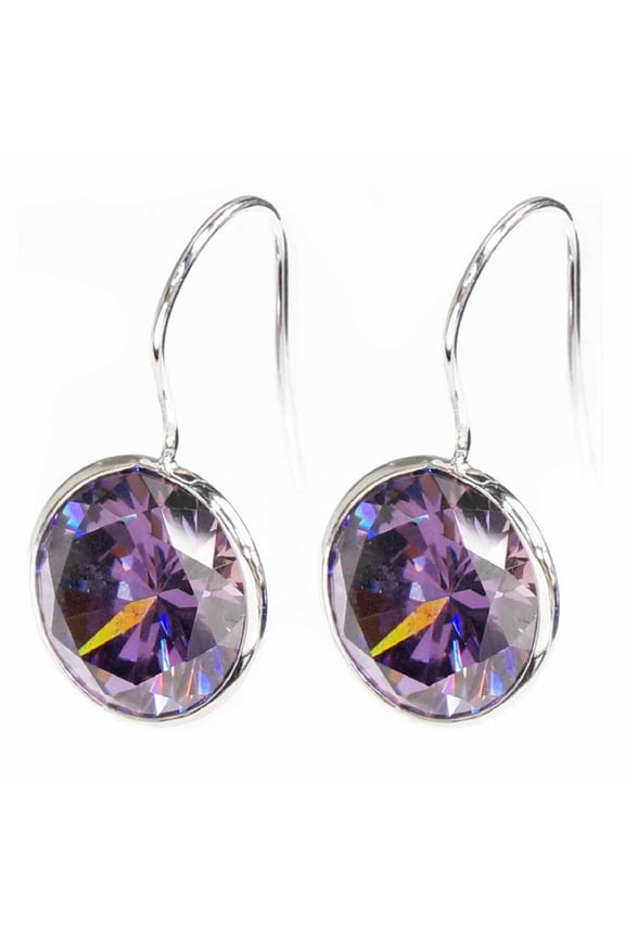 Round Purple Cubic Zirconia Crystal Rhodium-plated Sterling Silver French Hook Dangle Earrings