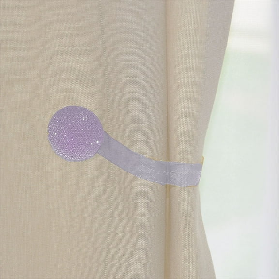 Round Purple  White 2 Piece Crystal Magnetic Window Curtain Drapery Tie Back Clips - Hardware/Mount
