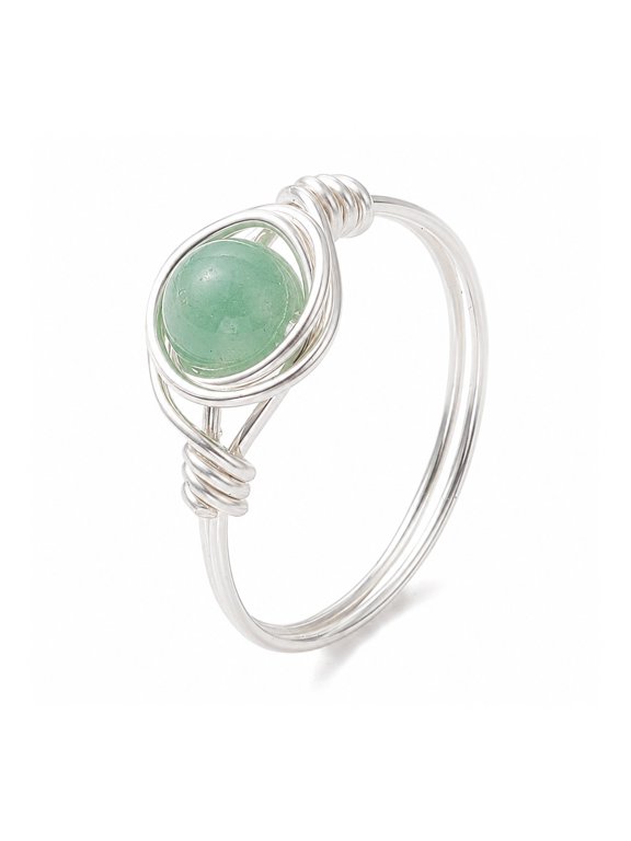 Round Quartz Smooth Polished Ring Silver Green Aventurine Size 7.75 R197