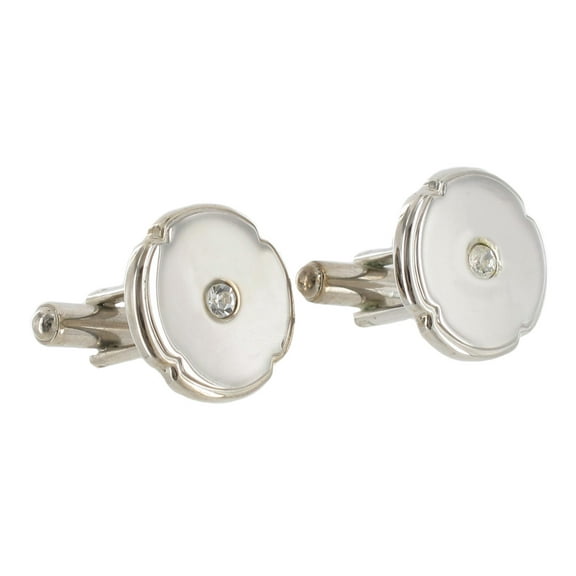 Round Quatrefoil Shaped Rhinestone Accent Silver Tone Toggle Back Cufflinks Mens Adult Male