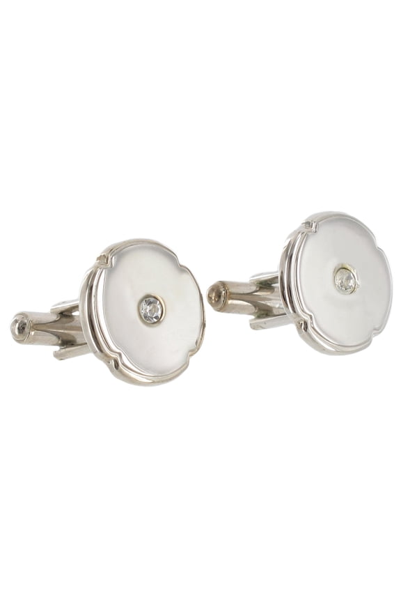 Round Quatrefoil Shaped Rhinestone Accent Silver Tone Toggle Back Cufflinks Mens Adult Male