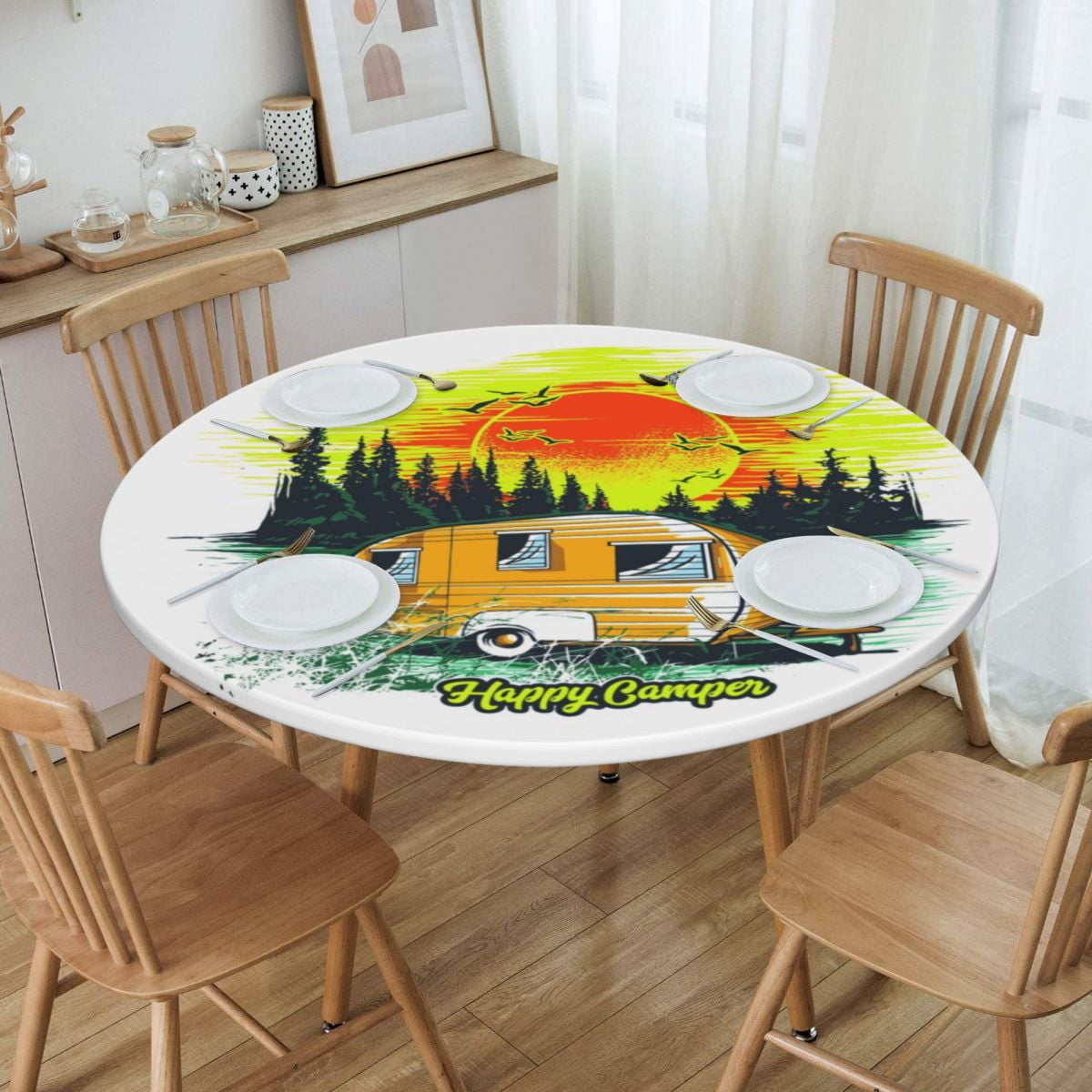 Round RV Camper Van Motorhome Caravan Table Cloth Oilproof Tablecloth